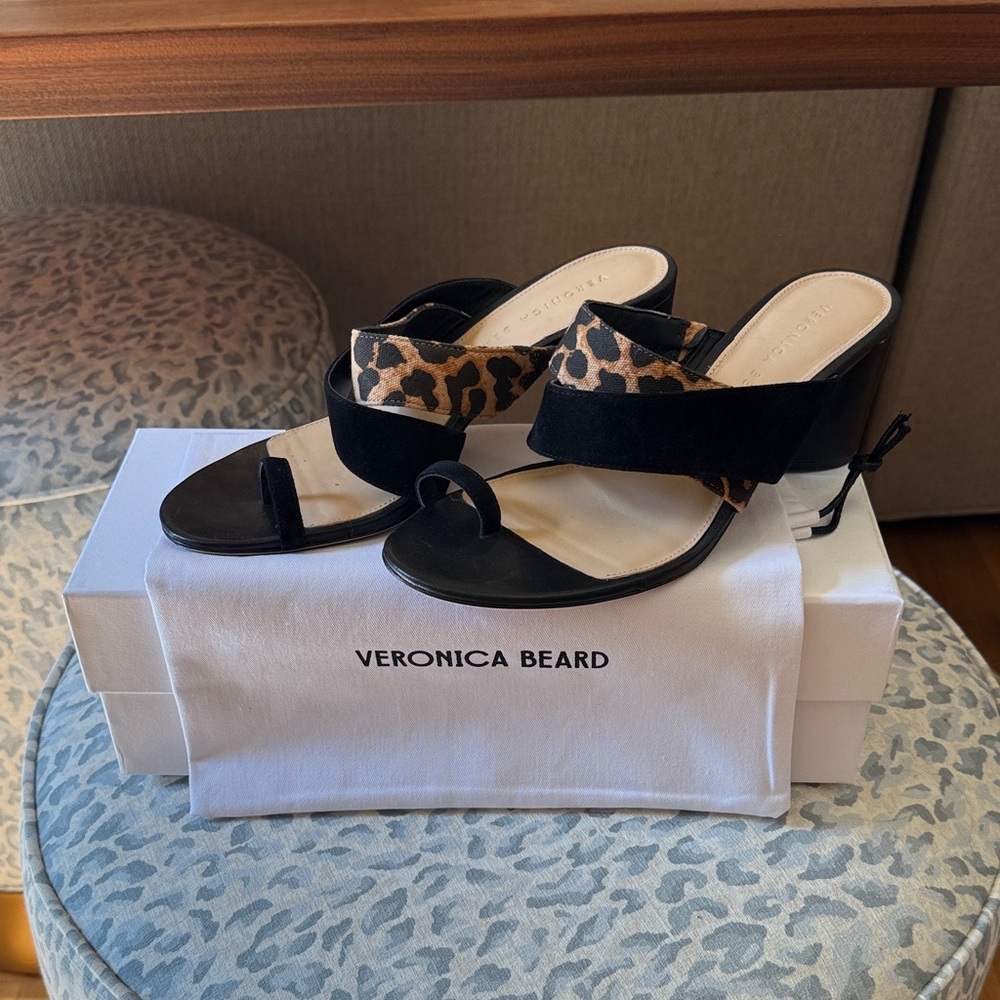Veronica Beard Black and Leopard Mules sandals